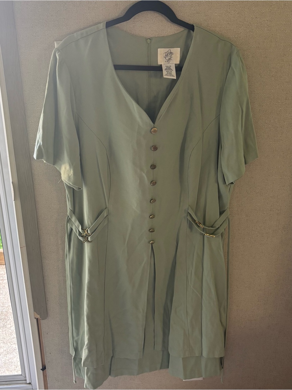 Light Sage Green Button-Front Dress